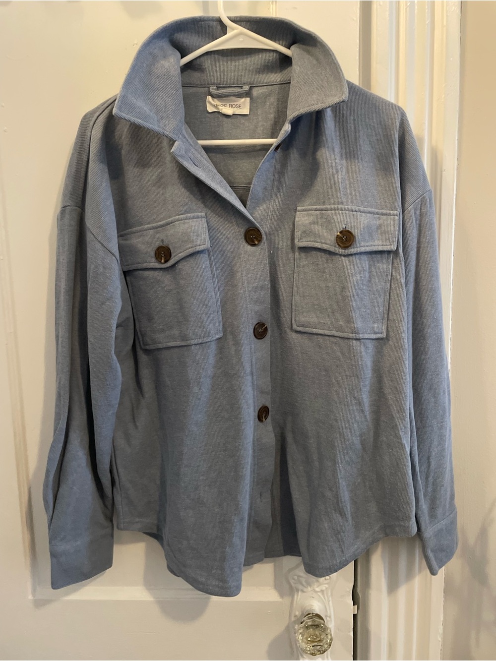 Light Blue Button-Front Shirt Jacket